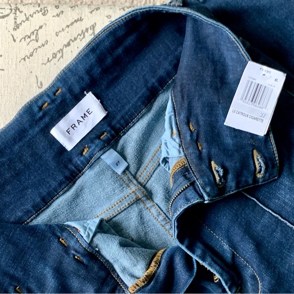 NWT Frame Le Catroux Blue Front Seam Double Button Cigarette Jeans - Picture 6 of 9